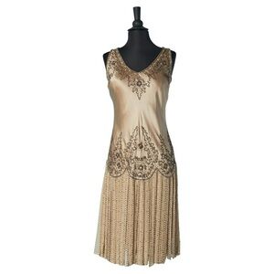 Beige silk beaded cocktail dress VERSACE JEANS COUTURE